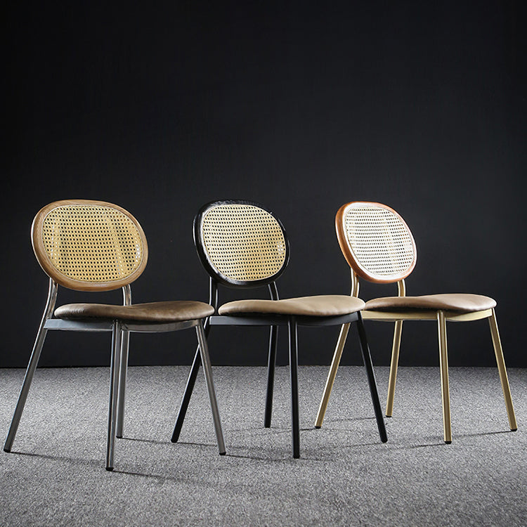 Contemporary Cane Back Chair Faux Leather Dining Side Chair for Indoor Clearhalo 'Dining Chairs' 'Dining Tables & Seating' 'dining_chair' 'furn' 'furn_dining_chair' 'Furniture' 'furniture_dining_chair' 'Kitchen & Dining Furniture' 5063560