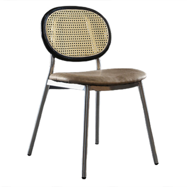 Contemporary Cane Back Chair Faux Leather Dining Side Chair for Indoor Black-Silver 1 Piece Clearhalo 'Dining Chairs' 'Dining Tables & Seating' 'dining_chair' 'furn' 'furn_dining_chair' 'Furniture' 'furniture_dining_chair' 'Kitchen & Dining Furniture' 5063561