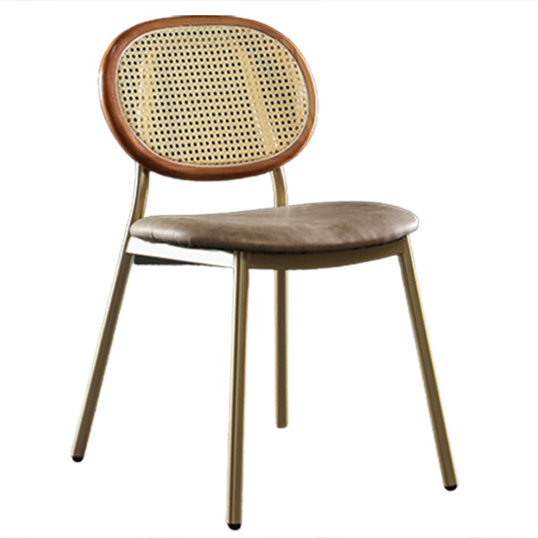 Contemporary Cane Back Chair Faux Leather Dining Side Chair for Indoor Gold-Brown 1 Piece Clearhalo 'Dining Chairs' 'Dining Tables & Seating' 'dining_chair' 'furn' 'furn_dining_chair' 'Furniture' 'furniture_dining_chair' 'Kitchen & Dining Furniture' 5063563