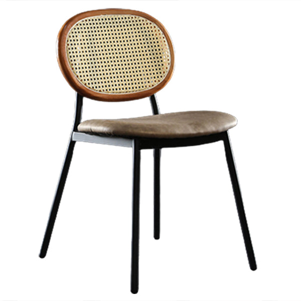 Contemporary Cane Back Chair Faux Leather Dining Side Chair for Indoor Brown-Black 1 Piece Clearhalo 'Dining Chairs' 'Dining Tables & Seating' 'dining_chair' 'furn' 'furn_dining_chair' 'Furniture' 'furniture_dining_chair' 'Kitchen & Dining Furniture' 5063565
