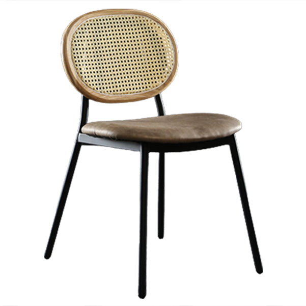Contemporary Cane Back Chair Faux Leather Dining Side Chair for Indoor Natural Wood Black 1 Piece Clearhalo 'Dining Chairs' 'Dining Tables & Seating' 'dining_chair' 'furn' 'furn_dining_chair' 'Furniture' 'furniture_dining_chair' 'Kitchen & Dining Furniture' 5063567