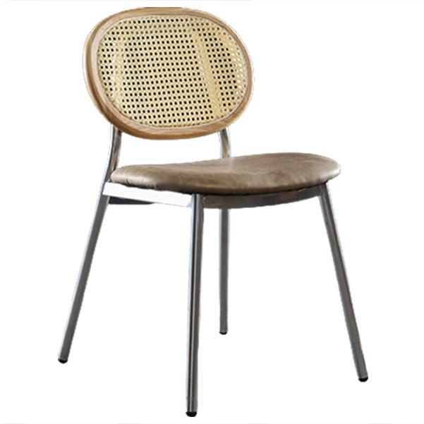 Contemporary Cane Back Chair Faux Leather Dining Side Chair for Indoor Natural Wood White 1 Piece Clearhalo 'Dining Chairs' 'Dining Tables & Seating' 'dining_chair' 'furn' 'furn_dining_chair' 'Furniture' 'furniture_dining_chair' 'Kitchen & Dining Furniture' 5063568