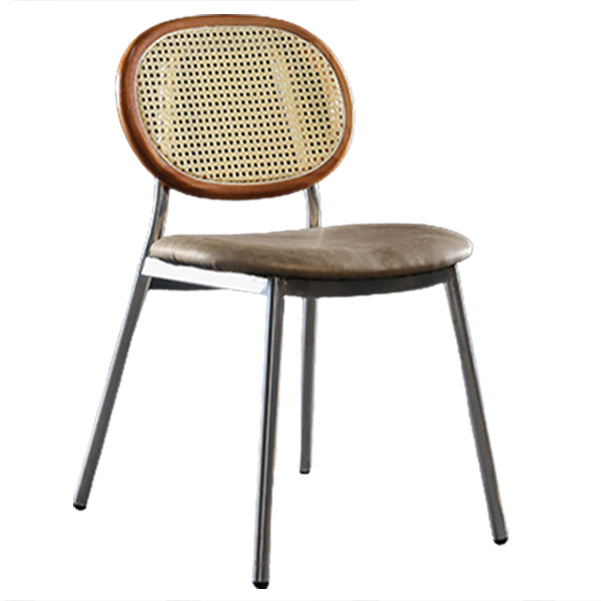 Contemporary Cane Back Chair Faux Leather Dining Side Chair for Indoor Silver Brown 1 Piece Clearhalo 'Dining Chairs' 'Dining Tables & Seating' 'dining_chair' 'furn' 'furn_dining_chair' 'Furniture' 'furniture_dining_chair' 'Kitchen & Dining Furniture' 5063570