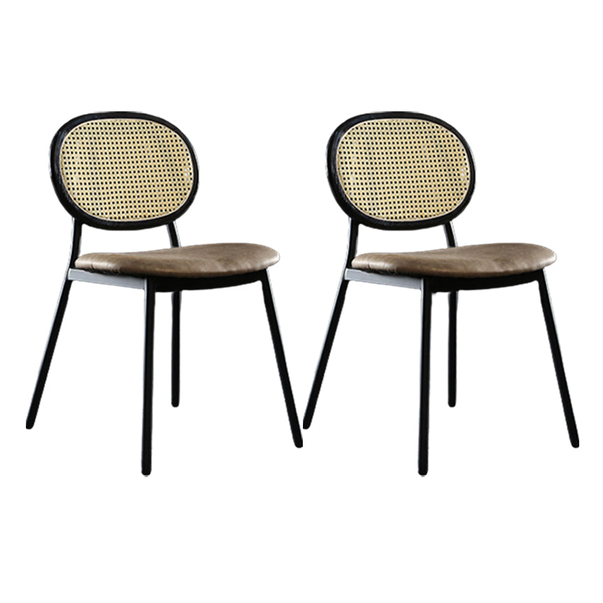 Contemporary Cane Back Chair Faux Leather Dining Side Chair for Indoor Black 2 Piece Set Clearhalo 'Dining Chairs' 'Dining Tables & Seating' 'dining_chair' 'furn' 'furn_dining_chair' 'Furniture' 'furniture_dining_chair' 'Kitchen & Dining Furniture' 5063572
