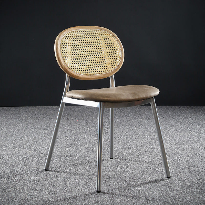 Contemporary Cane Back Chair Faux Leather Dining Side Chair for Indoor Clearhalo 'Dining Chairs' 'Dining Tables & Seating' 'dining_chair' 'furn' 'furn_dining_chair' 'Furniture' 'furniture_dining_chair' 'Kitchen & Dining Furniture' 5063573