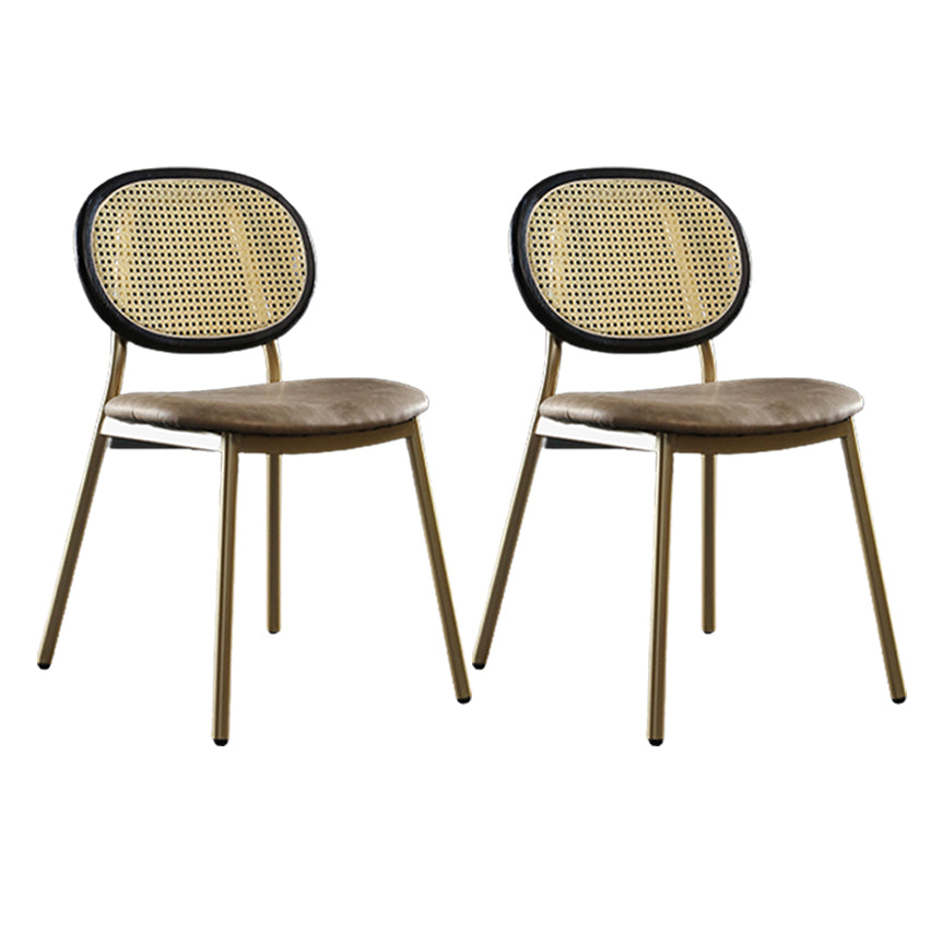 Contemporary Cane Back Chair Faux Leather Dining Side Chair for Indoor Black-Gold 2 Piece Set Clearhalo 'Dining Chairs' 'Dining Tables & Seating' 'dining_chair' 'furn' 'furn_dining_chair' 'Furniture' 'furniture_dining_chair' 'Kitchen & Dining Furniture' 5063576