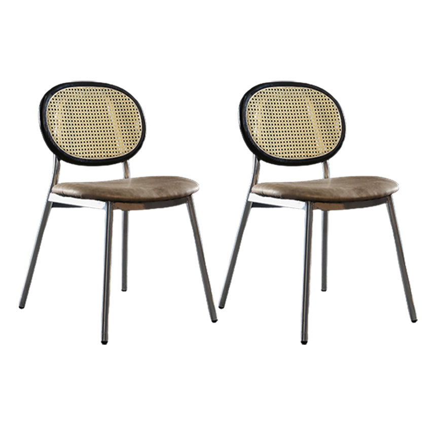 Contemporary Cane Back Chair Faux Leather Dining Side Chair for Indoor Black-Silver 2 Piece Set Clearhalo 'Dining Chairs' 'Dining Tables & Seating' 'dining_chair' 'furn' 'furn_dining_chair' 'Furniture' 'furniture_dining_chair' 'Kitchen & Dining Furniture' 5063579