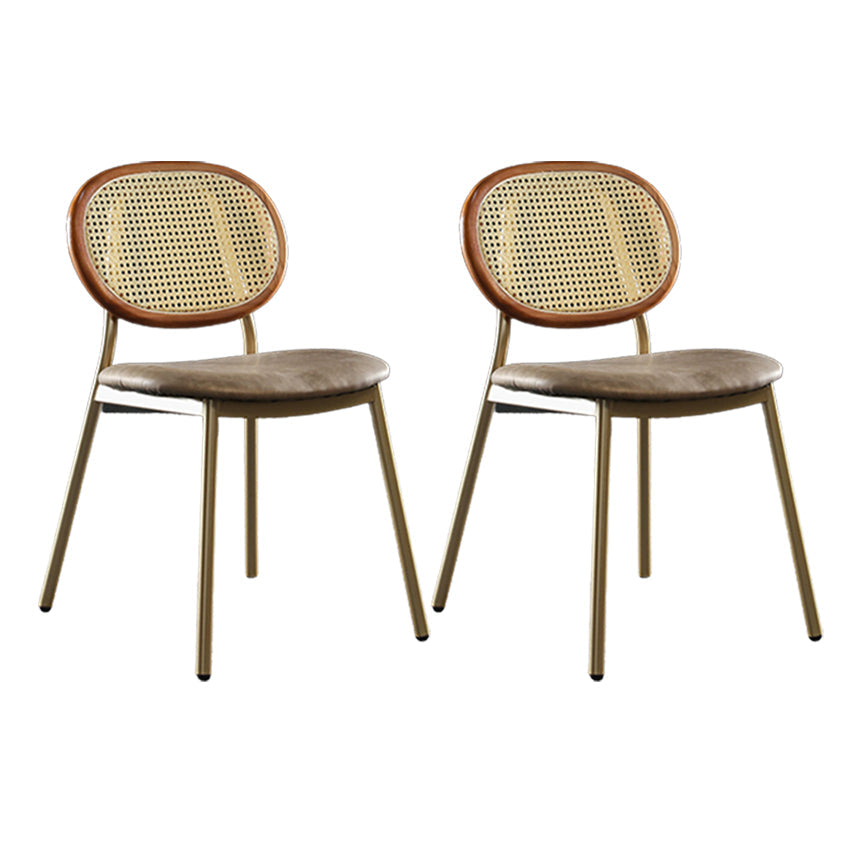 Contemporary Cane Back Chair Faux Leather Dining Side Chair for Indoor Gold-Brown 2 Piece Set Clearhalo 'Dining Chairs' 'Dining Tables & Seating' 'dining_chair' 'furn' 'furn_dining_chair' 'Furniture' 'furniture_dining_chair' 'Kitchen & Dining Furniture' 5063580