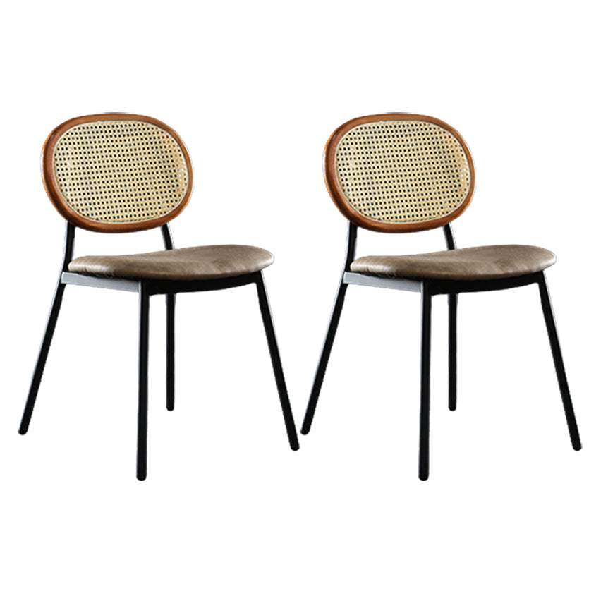 Contemporary Cane Back Chair Faux Leather Dining Side Chair for Indoor Brown-Black 2 Piece Set Clearhalo 'Dining Chairs' 'Dining Tables & Seating' 'dining_chair' 'furn' 'furn_dining_chair' 'Furniture' 'furniture_dining_chair' 'Kitchen & Dining Furniture' 5063583
