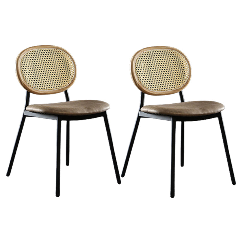 Contemporary Cane Back Chair Faux Leather Dining Side Chair for Indoor Natural Wood Black 2 Piece Set Clearhalo 'Dining Chairs' 'Dining Tables & Seating' 'dining_chair' 'furn' 'furn_dining_chair' 'Furniture' 'furniture_dining_chair' 'Kitchen & Dining Furniture' 5063584