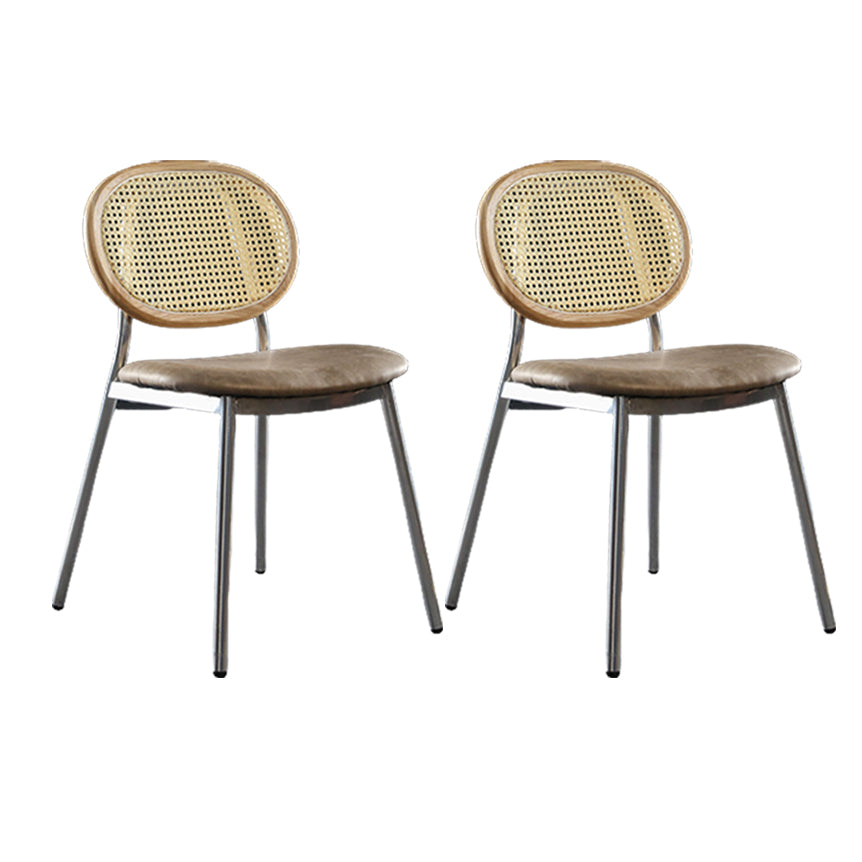 Contemporary Cane Back Chair Faux Leather Dining Side Chair for Indoor Natural Wood White 2 Piece Set Clearhalo 'Dining Chairs' 'Dining Tables & Seating' 'dining_chair' 'furn' 'furn_dining_chair' 'Furniture' 'furniture_dining_chair' 'Kitchen & Dining Furniture' 5063585