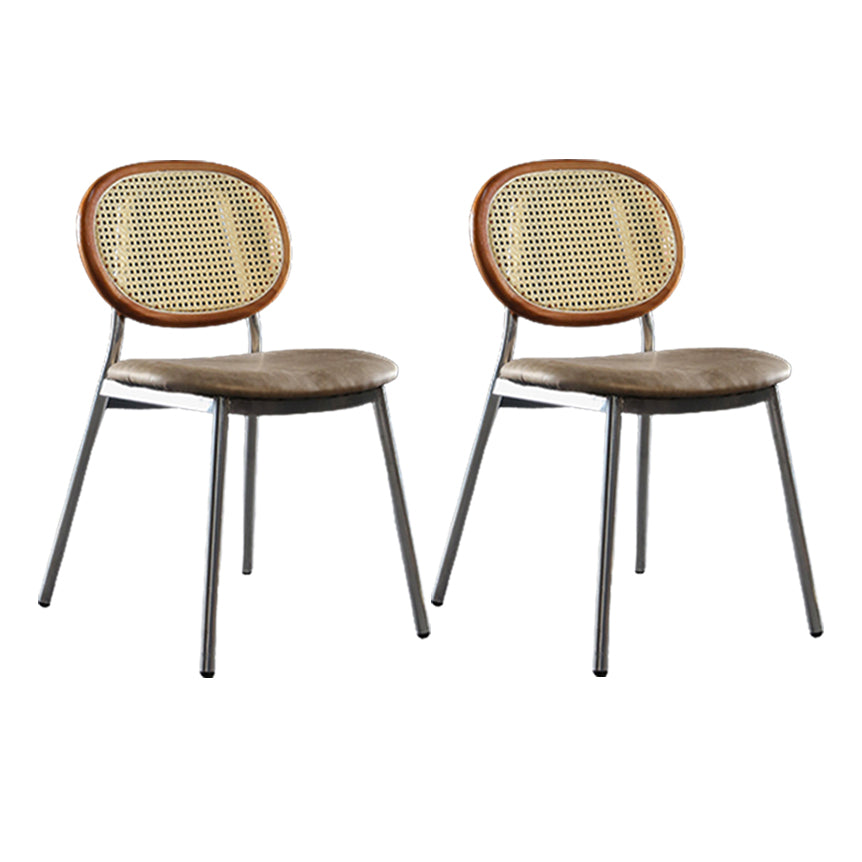 Contemporary Cane Back Chair Faux Leather Dining Side Chair for Indoor Silver Brown 2 Piece Set Clearhalo 'Dining Chairs' 'Dining Tables & Seating' 'dining_chair' 'furn' 'furn_dining_chair' 'Furniture' 'furniture_dining_chair' 'Kitchen & Dining Furniture' 5063586