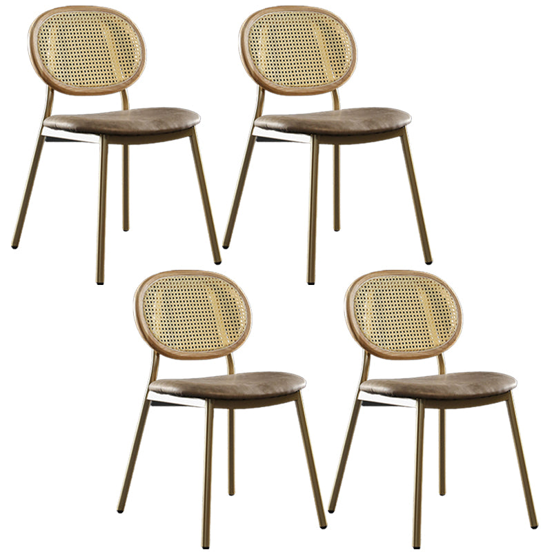 Contemporary Cane Back Chair Faux Leather Dining Side Chair for Indoor Brown 4 Piece Set Clearhalo 'Dining Chairs' 'Dining Tables & Seating' 'dining_chair' 'furn' 'furn_dining_chair' 'Furniture' 'furniture_dining_chair' 'Kitchen & Dining Furniture' 5063588