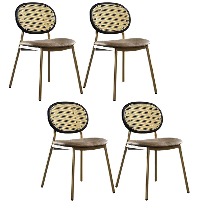 Contemporary Cane Back Chair Faux Leather Dining Side Chair for Indoor Black-Gold 4 Piece Set Clearhalo 'Dining Chairs' 'Dining Tables & Seating' 'dining_chair' 'furn' 'furn_dining_chair' 'Furniture' 'furniture_dining_chair' 'Kitchen & Dining Furniture' 5063589