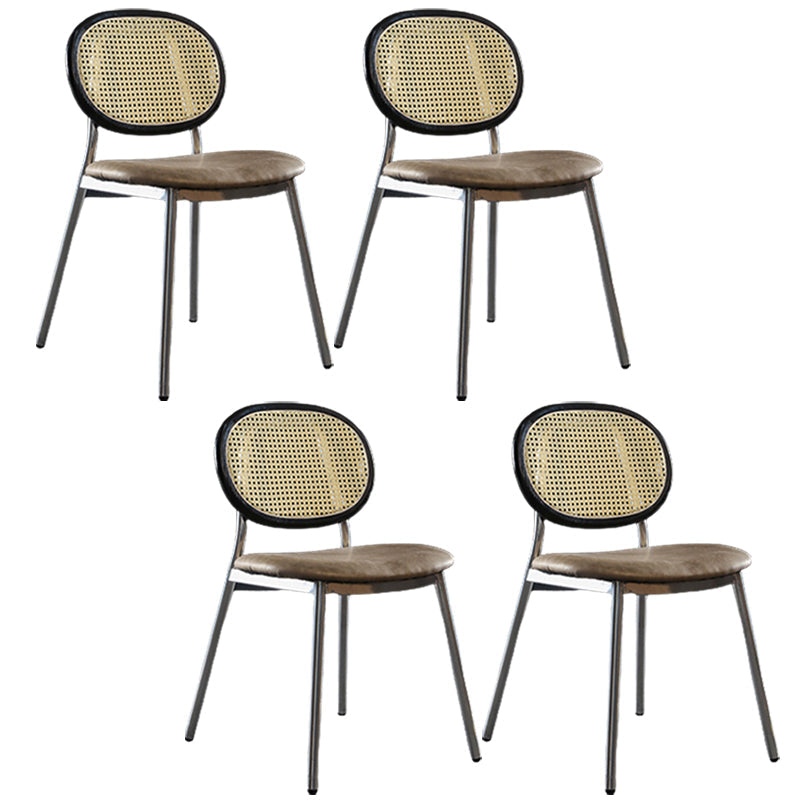 Contemporary Cane Back Chair Faux Leather Dining Side Chair for Indoor Black-Silver 4 Piece Set Clearhalo 'Dining Chairs' 'Dining Tables & Seating' 'dining_chair' 'furn' 'furn_dining_chair' 'Furniture' 'furniture_dining_chair' 'Kitchen & Dining Furniture' 5063590