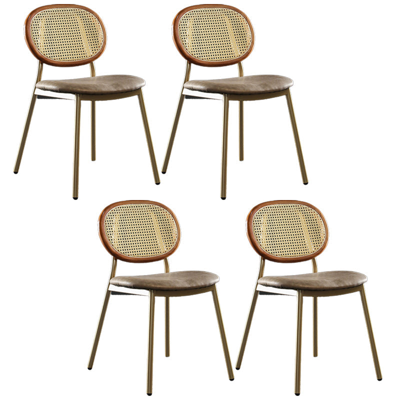 Contemporary Cane Back Chair Faux Leather Dining Side Chair for Indoor Gold-Brown 4 Piece Set Clearhalo 'Dining Chairs' 'Dining Tables & Seating' 'dining_chair' 'furn' 'furn_dining_chair' 'Furniture' 'furniture_dining_chair' 'Kitchen & Dining Furniture' 5063591