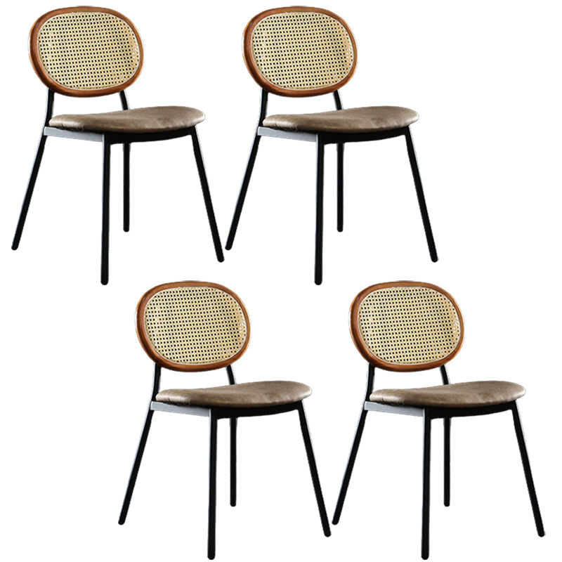 Contemporary Cane Back Chair Faux Leather Dining Side Chair for Indoor Brown-Black 4 Piece Set Clearhalo 'Dining Chairs' 'Dining Tables & Seating' 'dining_chair' 'furn' 'furn_dining_chair' 'Furniture' 'furniture_dining_chair' 'Kitchen & Dining Furniture' 5063592
