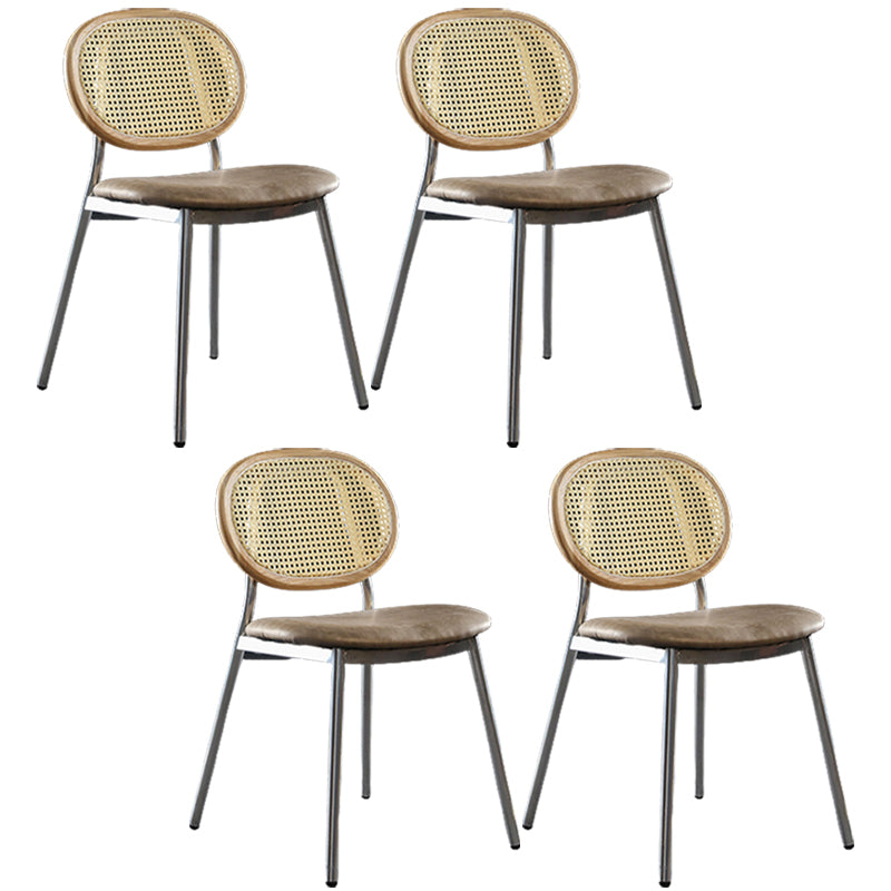 Contemporary Cane Back Chair Faux Leather Dining Side Chair for Indoor Natural Wood White 4 Piece Set Clearhalo 'Dining Chairs' 'Dining Tables & Seating' 'dining_chair' 'furn' 'furn_dining_chair' 'Furniture' 'furniture_dining_chair' 'Kitchen & Dining Furniture' 5063594