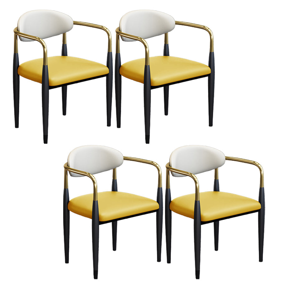 Modern Arm Chair Leather Open Back Dining Chair for Dining Room Yellow 4 Piece Set Clearhalo 'Dining Chairs' 'Dining Tables & Seating' 'dining_chair' 'furn' 'furn_dining_chair' 'Furniture' 'furniture_dining_chair' 'Kitchen & Dining Furniture' 5063619