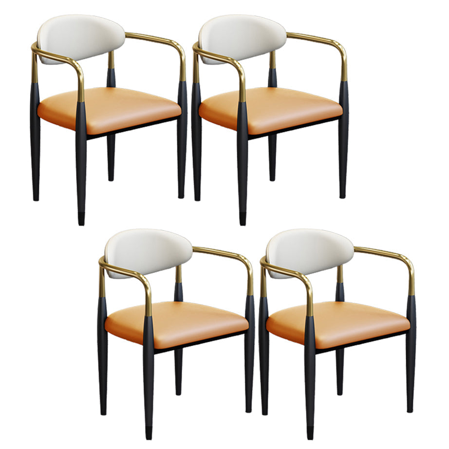 Modern Arm Chair Leather Open Back Dining Chair for Dining Room Orange 4 Piece Set Clearhalo 'Dining Chairs' 'Dining Tables & Seating' 'dining_chair' 'furn' 'furn_dining_chair' 'Furniture' 'furniture_dining_chair' 'Kitchen & Dining Furniture' 5063620