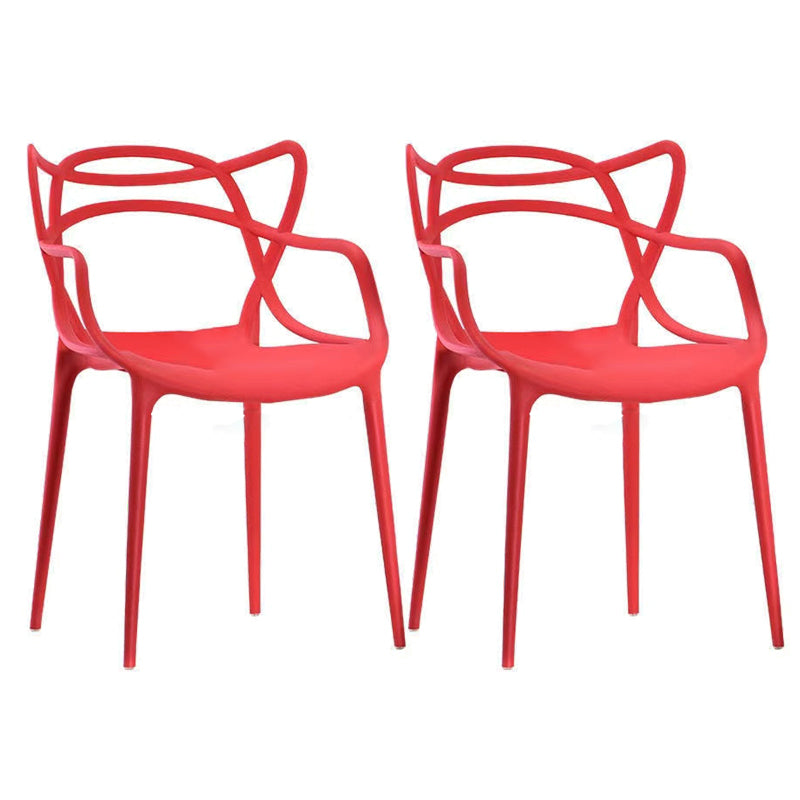 Contemporary Style Dining Armchair Plastic Open Back Dining Chair Red 2 Piece Set Clearhalo 'Dining Chairs' 'Dining Tables & Seating' 'dining_chair' 'furn' 'furn_dining_chair' 'Furniture' 'furniture_dining_chair' 'Kitchen & Dining Furniture' 5063650