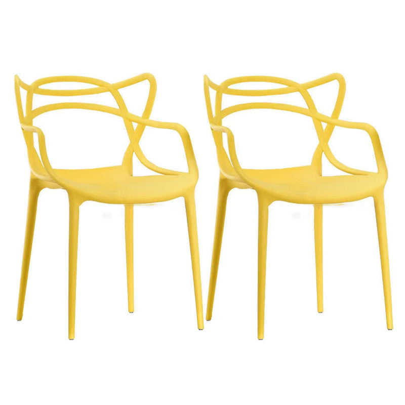 Contemporary Style Dining Armchair Plastic Open Back Dining Chair Yellow 2 Piece Set Clearhalo 'Dining Chairs' 'Dining Tables & Seating' 'dining_chair' 'furn' 'furn_dining_chair' 'Furniture' 'furniture_dining_chair' 'Kitchen & Dining Furniture' 5063655