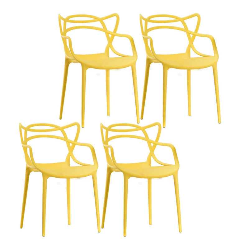 Contemporary Style Dining Armchair Plastic Open Back Dining Chair Yellow 4 Piece Set Clearhalo 'Dining Chairs' 'Dining Tables & Seating' 'dining_chair' 'furn' 'furn_dining_chair' 'Furniture' 'furniture_dining_chair' 'Kitchen & Dining Furniture' 5063656