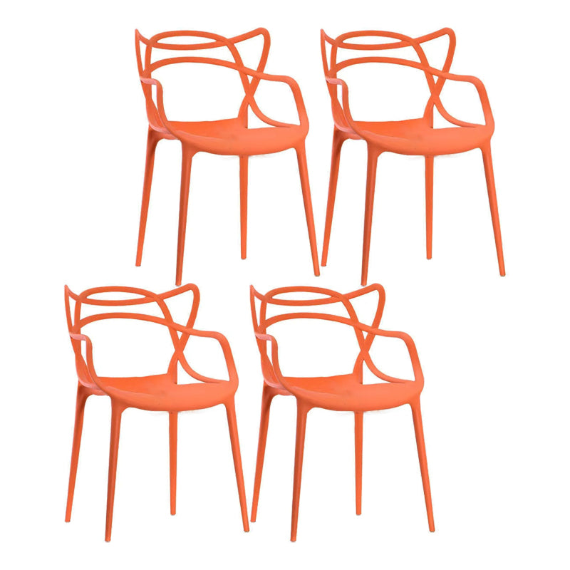 Contemporary Style Dining Armchair Plastic Open Back Dining Chair Orange 4 Piece Set Clearhalo 'Dining Chairs' 'Dining Tables & Seating' 'dining_chair' 'furn' 'furn_dining_chair' 'Furniture' 'furniture_dining_chair' 'Kitchen & Dining Furniture' 5063665