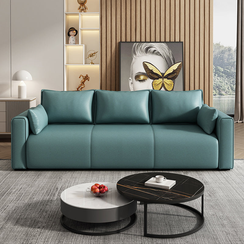 3 Seater 31.4"H Faux Leather Square Arm Sofa for Living Room Light Blue Faux Leather Clearhalo 'furn' 'furn_sofas' 'Furniture' 'furniture_sofas' 'Living Room Furniture' 'Sofa' 'sofas' 5064847