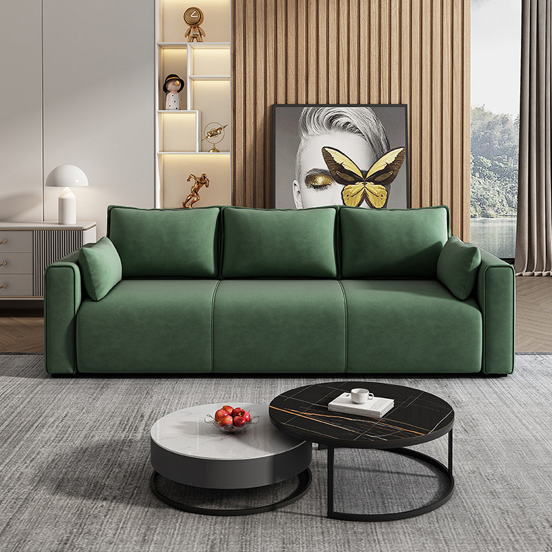 3 Seater 31.4"H Faux Leather Square Arm Sofa for Living Room Green Suede Clearhalo 'furn' 'furn_sofas' 'Furniture' 'furniture_sofas' 'Living Room Furniture' 'Sofa' 'sofas' 5064852