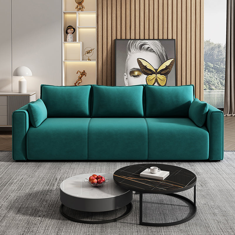 3 Seater 31.4"H Faux Leather Square Arm Sofa for Living Room Aqua Suede Clearhalo 'furn' 'furn_sofas' 'Furniture' 'furniture_sofas' 'Living Room Furniture' 'Sofa' 'sofas' 5064857