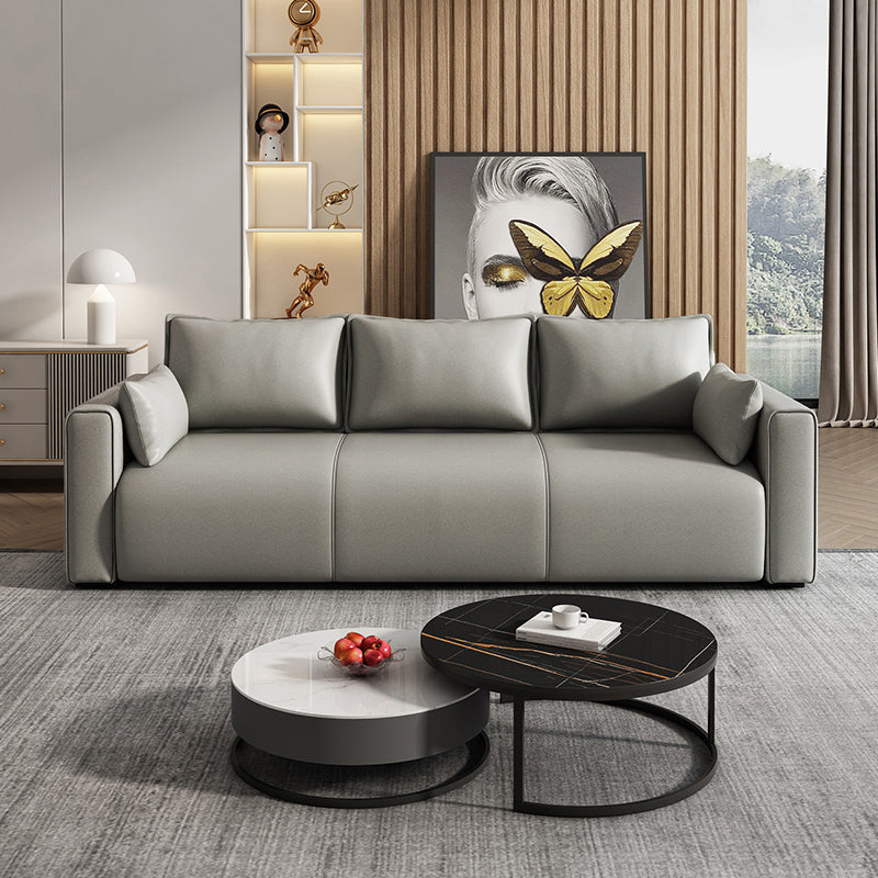 3 Seater 31.4"H Faux Leather Square Arm Sofa for Living Room Grey Faux Leather Clearhalo 'furn' 'furn_sofas' 'Furniture' 'furniture_sofas' 'Living Room Furniture' 'Sofa' 'sofas' 5064858