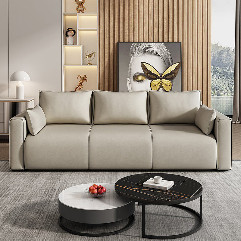 3 Seater 31.4"H Faux Leather Square Arm Sofa for Living Room Off-White Faux Leather Clearhalo 'furn' 'furn_sofas' 'Furniture' 'furniture_sofas' 'Living Room Furniture' 'Sofa' 'sofas' 5064859