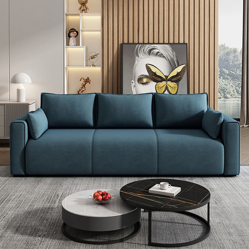 3 Seater 31.4"H Faux Leather Square Arm Sofa for Living Room Blue Suede Clearhalo 'furn' 'furn_sofas' 'Furniture' 'furniture_sofas' 'Living Room Furniture' 'Sofa' 'sofas' 5064864