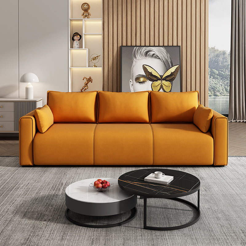 3 Seater 31.4"H Faux Leather Square Arm Sofa for Living Room Yellow Suede Clearhalo 'furn' 'furn_sofas' 'Furniture' 'furniture_sofas' 'Living Room Furniture' 'Sofa' 'sofas' 5064865
