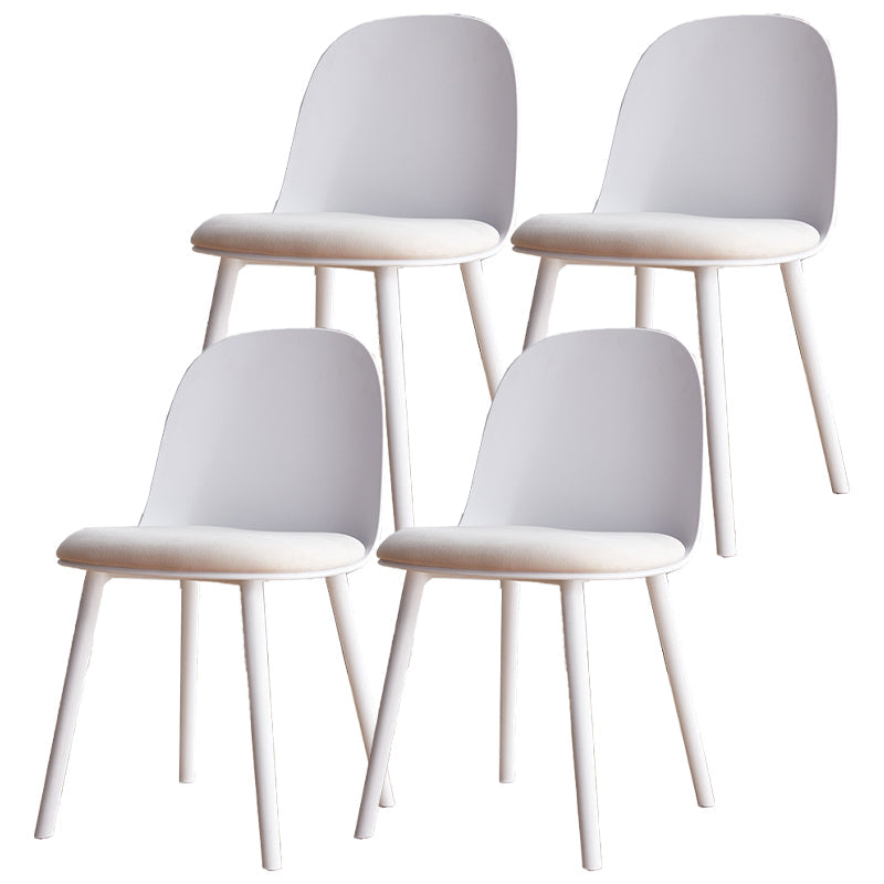 Modern Style Side Chair Plastic Upholstered Dining Side Chair for Indoor White Velvet 4 Piece Set Clearhalo 'Dining Chairs' 'Dining Tables & Seating' 'dining_chair' 'furn' 'furn_dining_chair' 'Furniture' 'furniture_dining_chair' 'Kitchen & Dining Furniture' 5066715