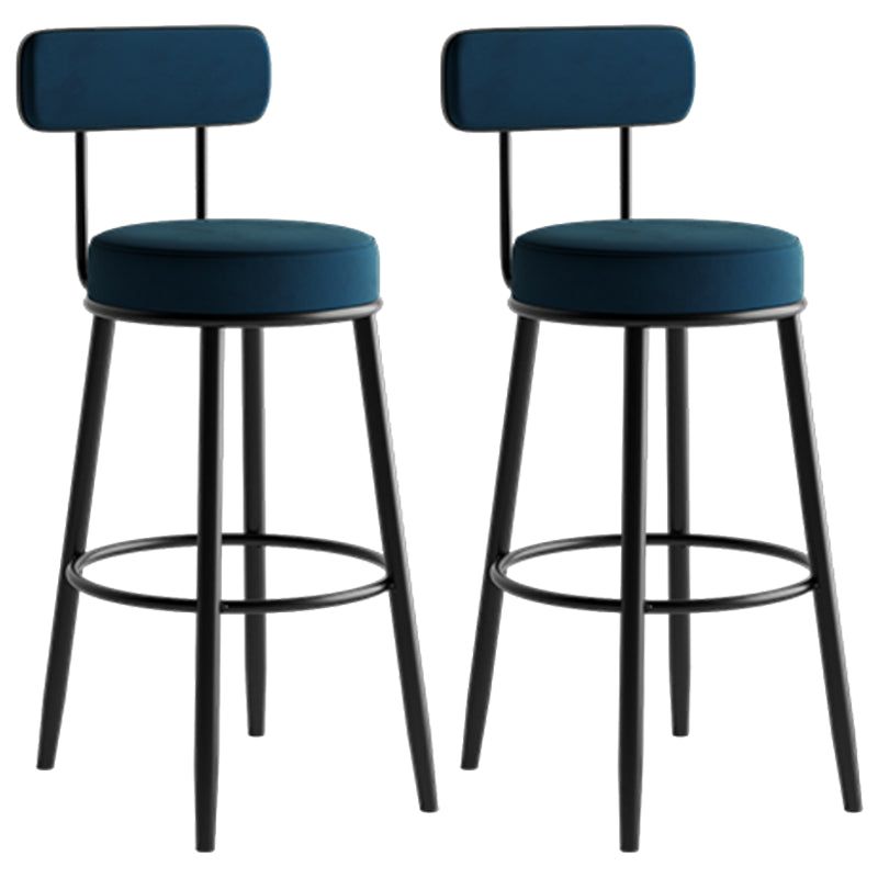 Modern Armless Backrest Counter Stool Iron Dining Room Bar Stool with Cushion and Pedal Blue 2 Piece Set Clearhalo 'Bar Furniture' 'Bar Stools' 'bar_stools' 'furn' 'furn_bar_stools' 'Furniture' 'furniture_bar_stools' 'Kitchen & Dining Furniture' 5066777