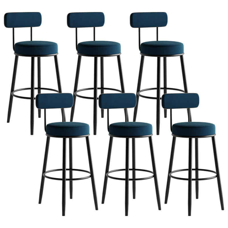 Modern Armless Backrest Counter Stool Iron Dining Room Bar Stool with Cushion and Pedal Blue 6 Piece Set Clearhalo 'Bar Furniture' 'Bar Stools' 'bar_stools' 'furn' 'furn_bar_stools' 'Furniture' 'furniture_bar_stools' 'Kitchen & Dining Furniture' 5066781