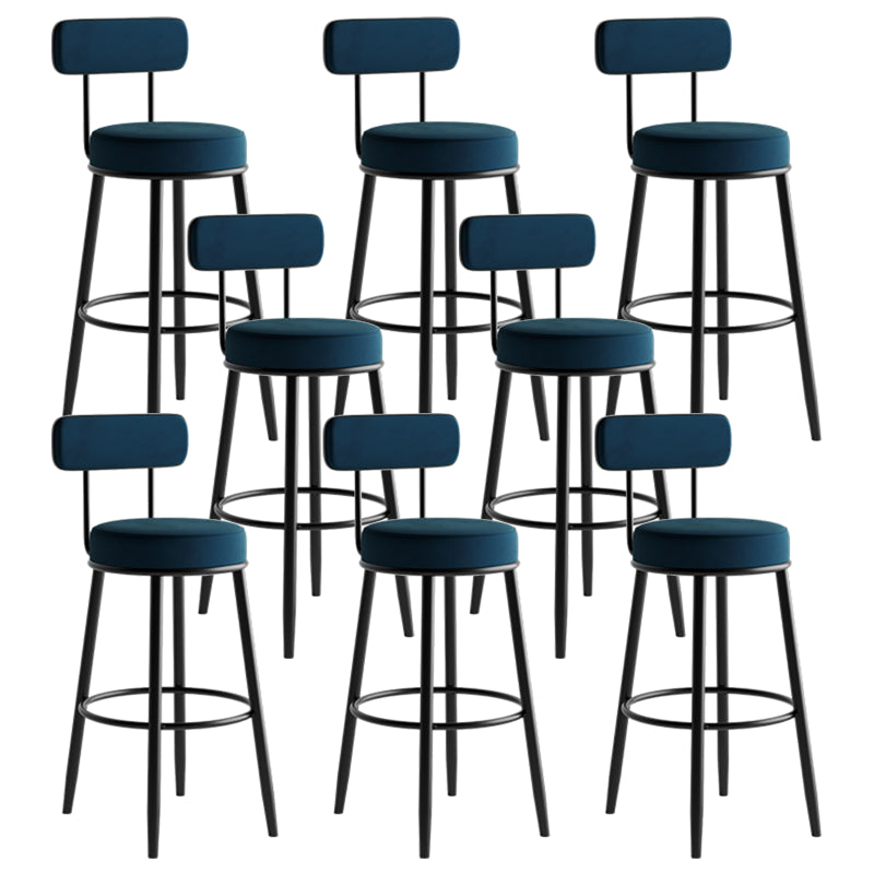Modern Armless Backrest Counter Stool Iron Dining Room Bar Stool with Cushion and Pedal Blue 8 Piece Set Clearhalo 'Bar Furniture' 'Bar Stools' 'bar_stools' 'furn' 'furn_bar_stools' 'Furniture' 'furniture_bar_stools' 'Kitchen & Dining Furniture' 5066782