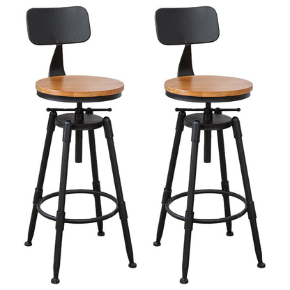 Industrial Bar and Counter Stool Adjustable Height Stool with 4 Black Legs Light Brown 2 Piece Set Low Back Clearhalo 'Bar Furniture' 'Bar Stools' 'bar_stools' 'furn' 'furn_bar_stools' 'Furniture' 'furniture_bar_stools' 'Kitchen & Dining Furniture' 5066836
