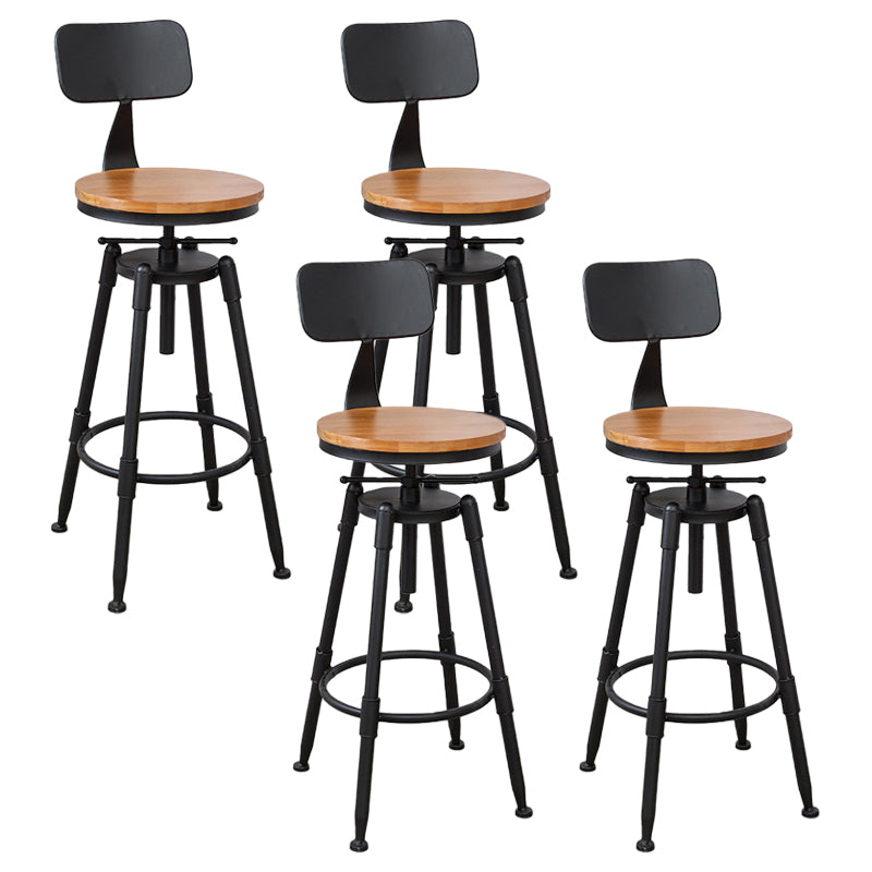 Industrial Bar and Counter Stool Adjustable Height Stool with 4 Black Legs Light Brown 4 Piece Set Low Back Clearhalo 'Bar Furniture' 'Bar Stools' 'bar_stools' 'furn' 'furn_bar_stools' 'Furniture' 'furniture_bar_stools' 'Kitchen & Dining Furniture' 5066837