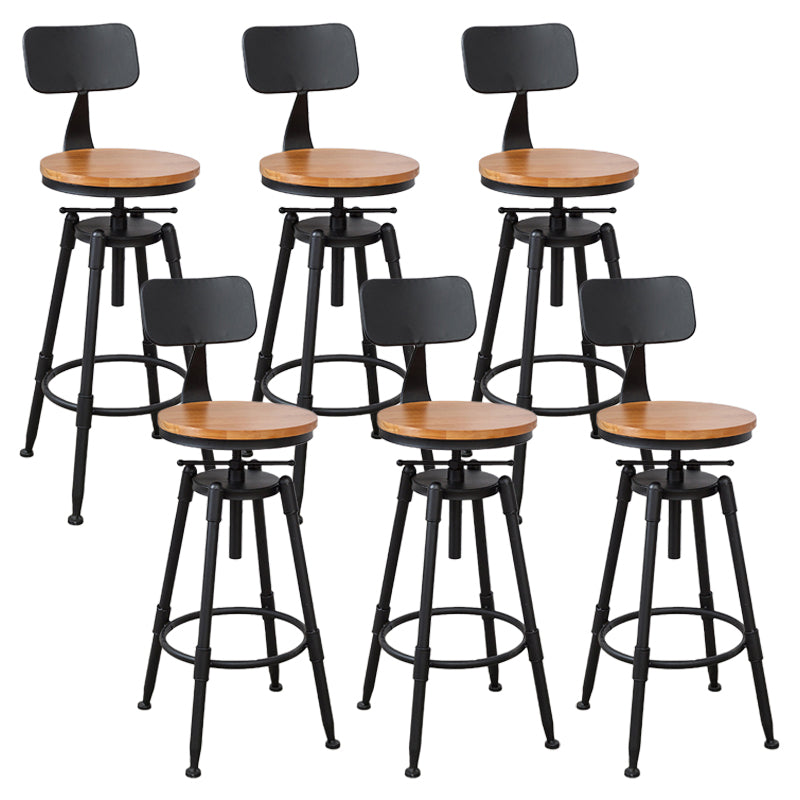 Industrial Bar and Counter Stool Adjustable Height Stool with 4 Black Legs Light Brown 6 Piece Set Low Back Clearhalo 'Bar Furniture' 'Bar Stools' 'bar_stools' 'furn' 'furn_bar_stools' 'Furniture' 'furniture_bar_stools' 'Kitchen & Dining Furniture' 5066840