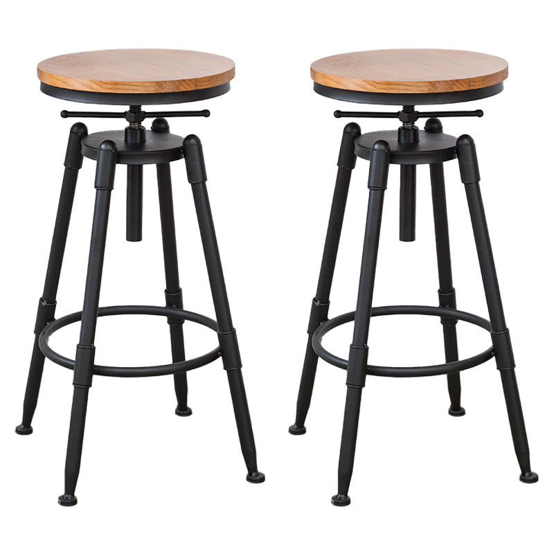 Industrial Bar and Counter Stool Adjustable Height Stool with 4 Black Legs Light Brown 2 Piece Set Backless Clearhalo 'Bar Furniture' 'Bar Stools' 'bar_stools' 'furn' 'furn_bar_stools' 'Furniture' 'furniture_bar_stools' 'Kitchen & Dining Furniture' 5066843