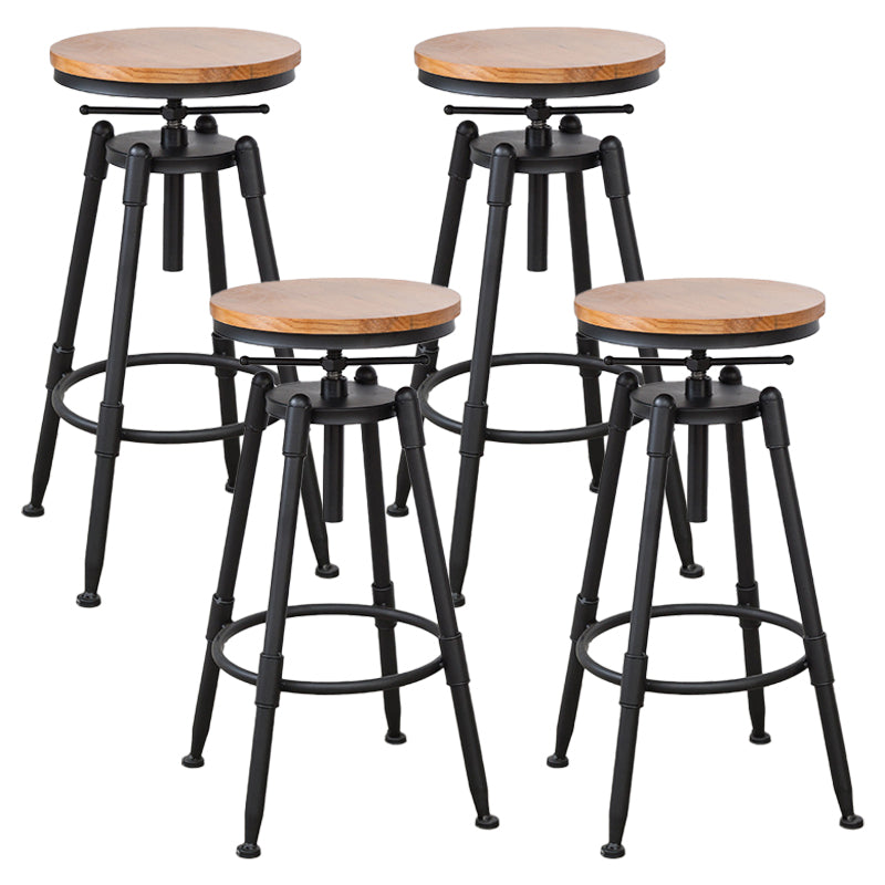 Industrial Bar and Counter Stool Adjustable Height Stool with 4 Black Legs Light Brown 4 Piece Set Backless Clearhalo 'Bar Furniture' 'Bar Stools' 'bar_stools' 'furn' 'furn_bar_stools' 'Furniture' 'furniture_bar_stools' 'Kitchen & Dining Furniture' 5066846
