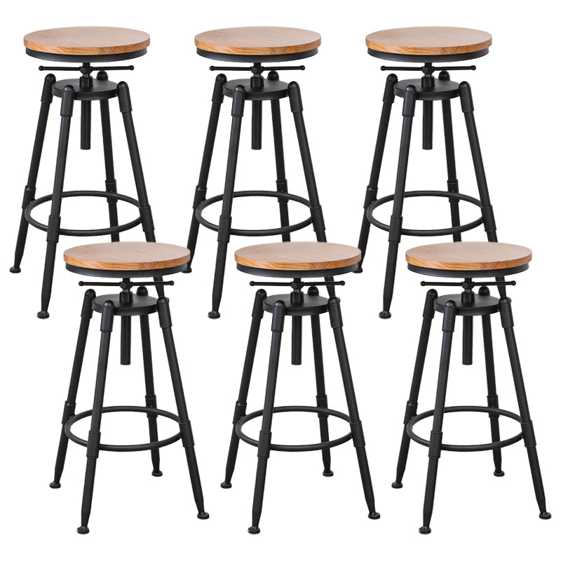 Industrial Bar and Counter Stool Adjustable Height Stool with 4 Black Legs Light Brown 6 Piece Set Backless Clearhalo 'Bar Furniture' 'Bar Stools' 'bar_stools' 'furn' 'furn_bar_stools' 'Furniture' 'furniture_bar_stools' 'Kitchen & Dining Furniture' 5066848