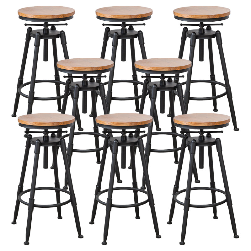 Industrial Bar and Counter Stool Adjustable Height Stool with 4 Black Legs Light Brown 8 Piece Set Backless Clearhalo 'Bar Furniture' 'Bar Stools' 'bar_stools' 'furn' 'furn_bar_stools' 'Furniture' 'furniture_bar_stools' 'Kitchen & Dining Furniture' 5066849