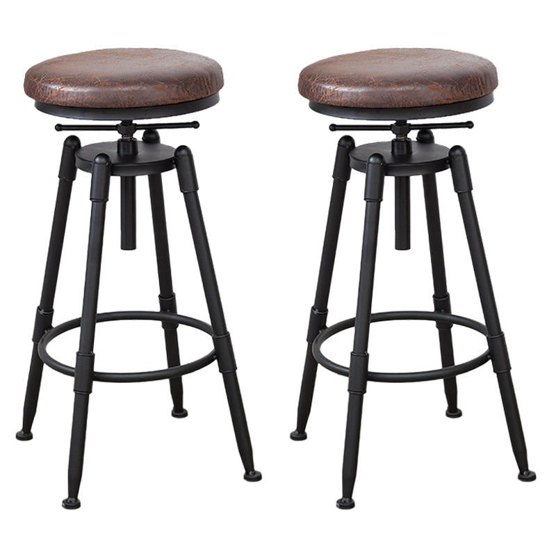 Industrial Bar and Counter Stool Adjustable Height Stool with 4 Black Legs Brown 2 Piece Set Backless Clearhalo 'Bar Furniture' 'Bar Stools' 'bar_stools' 'furn' 'furn_bar_stools' 'Furniture' 'furniture_bar_stools' 'Kitchen & Dining Furniture' 5066851