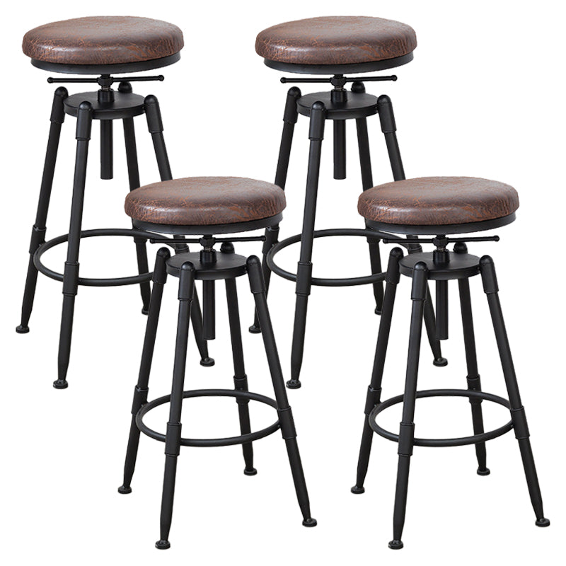Industrial Bar and Counter Stool Adjustable Height Stool with 4 Black Legs Brown 4 Piece Set Backless Clearhalo 'Bar Furniture' 'Bar Stools' 'bar_stools' 'furn' 'furn_bar_stools' 'Furniture' 'furniture_bar_stools' 'Kitchen & Dining Furniture' 5066852