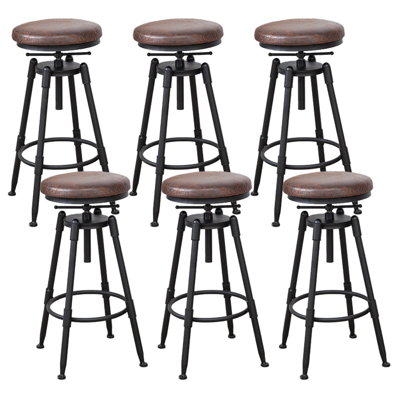 Industrial Bar and Counter Stool Adjustable Height Stool with 4 Black Legs Brown 6 Piece Set Backless Clearhalo 'Bar Furniture' 'Bar Stools' 'bar_stools' 'furn' 'furn_bar_stools' 'Furniture' 'furniture_bar_stools' 'Kitchen & Dining Furniture' 5066853