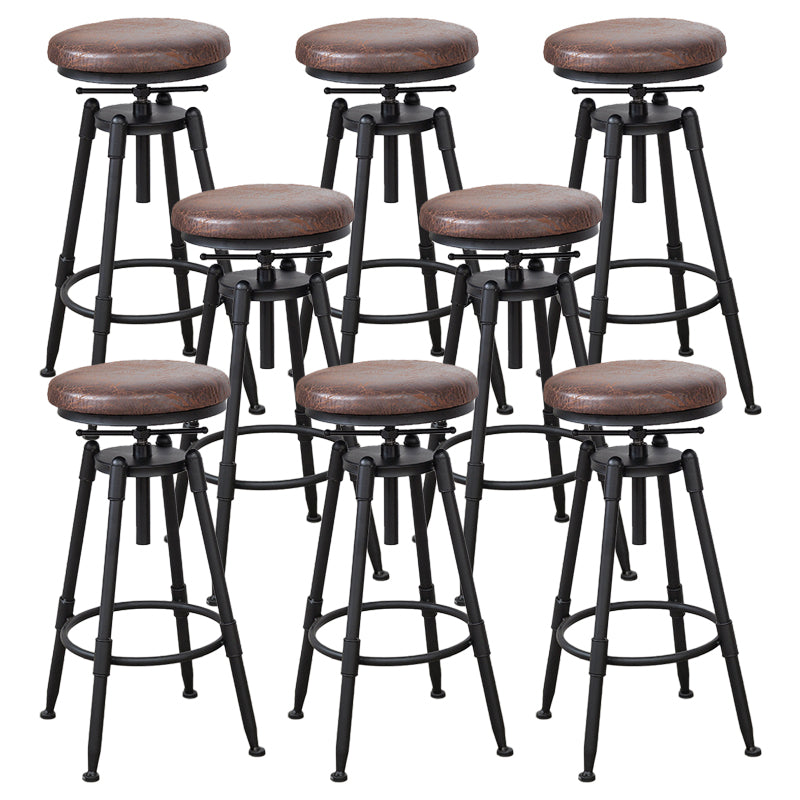Industrial Bar and Counter Stool Adjustable Height Stool with 4 Black Legs Brown 8 Piece Set Backless Clearhalo 'Bar Furniture' 'Bar Stools' 'bar_stools' 'furn' 'furn_bar_stools' 'Furniture' 'furniture_bar_stools' 'Kitchen & Dining Furniture' 5066854